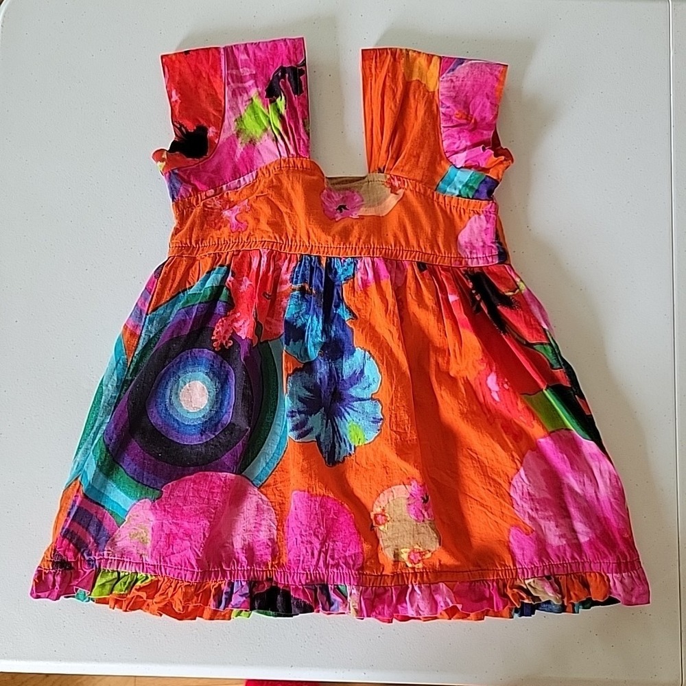 Yo Baby Dress 2T Vibrant Abstract‎ Floral Cap Sleeves Boho Colorful Whimsical